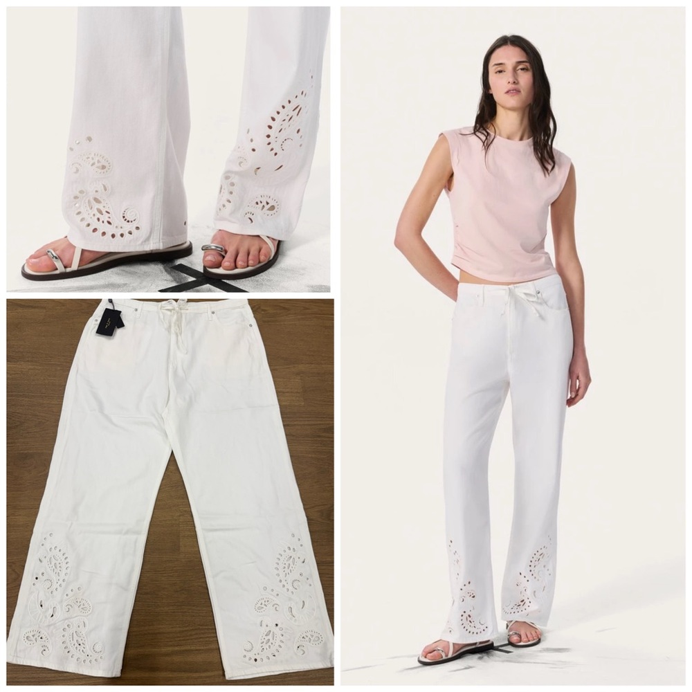 rag & bone White Eyelet-Hem Wide-Leg Jeans